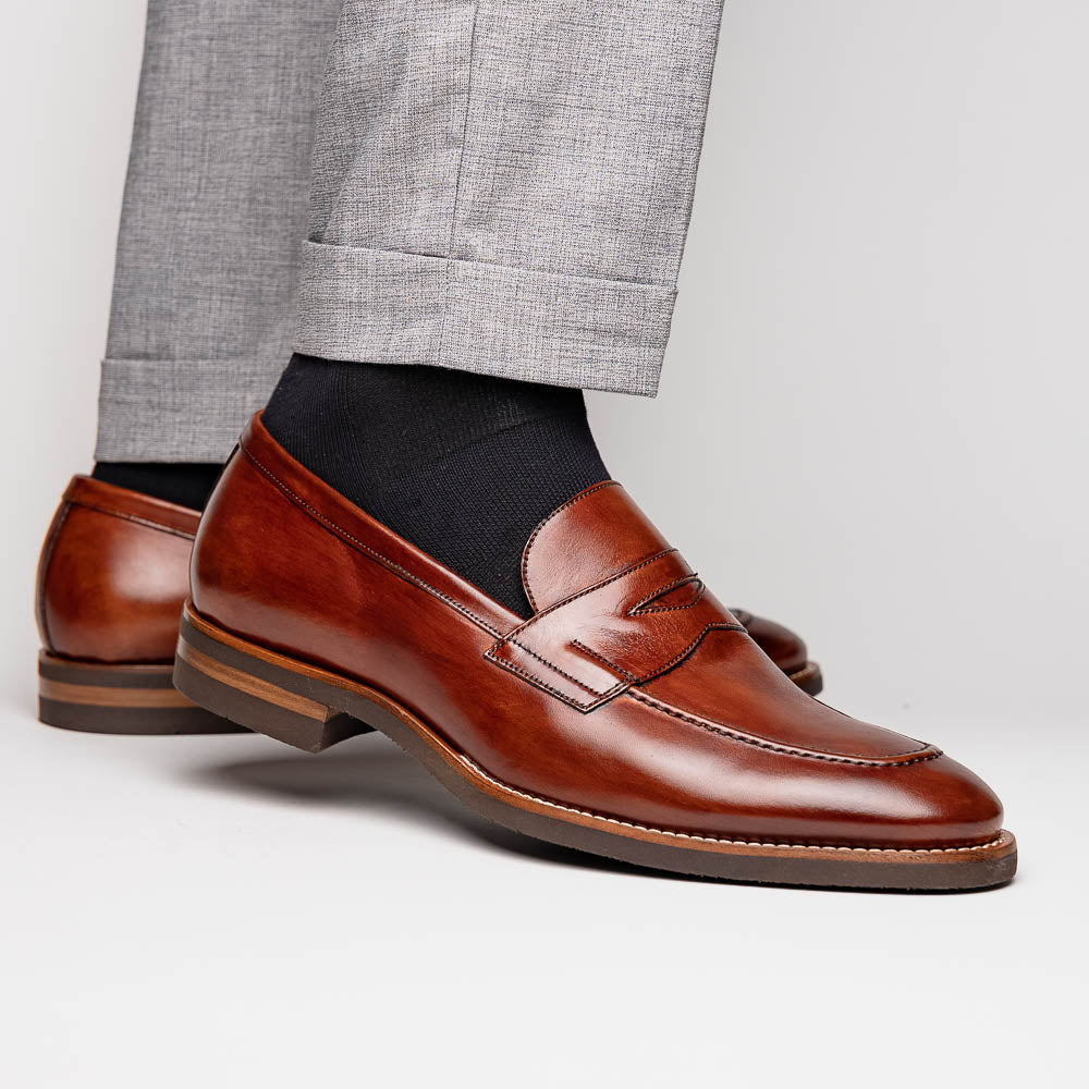 Zelli Roma Hand Burnished Penny Loafers Cognac (15-400-CGN)