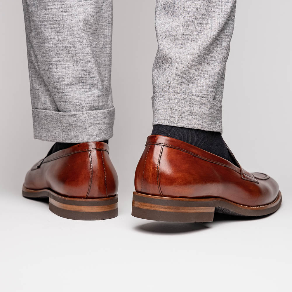 Zelli Roma Hand Burnished Penny Loafers Cognac (15-400-CGN)