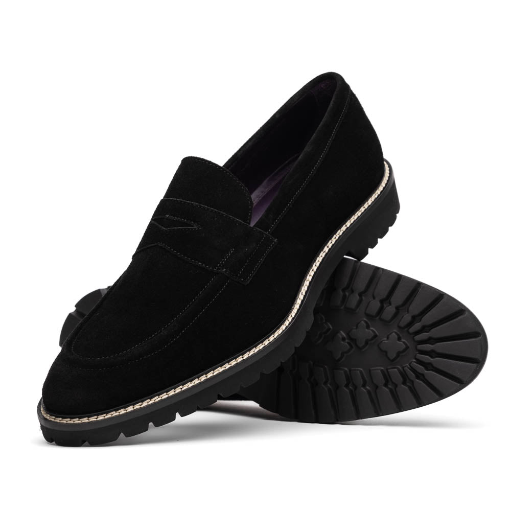 Zelli Roma Italian Suede Penny Loafers Black (16-657-BLK)