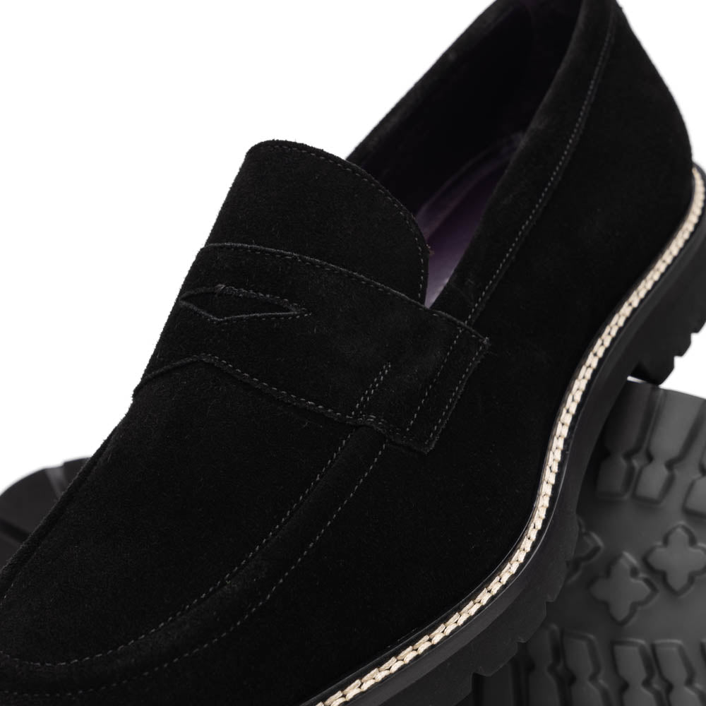 Zelli Roma Italian Suede Penny Loafers Black (16-657-BLK)