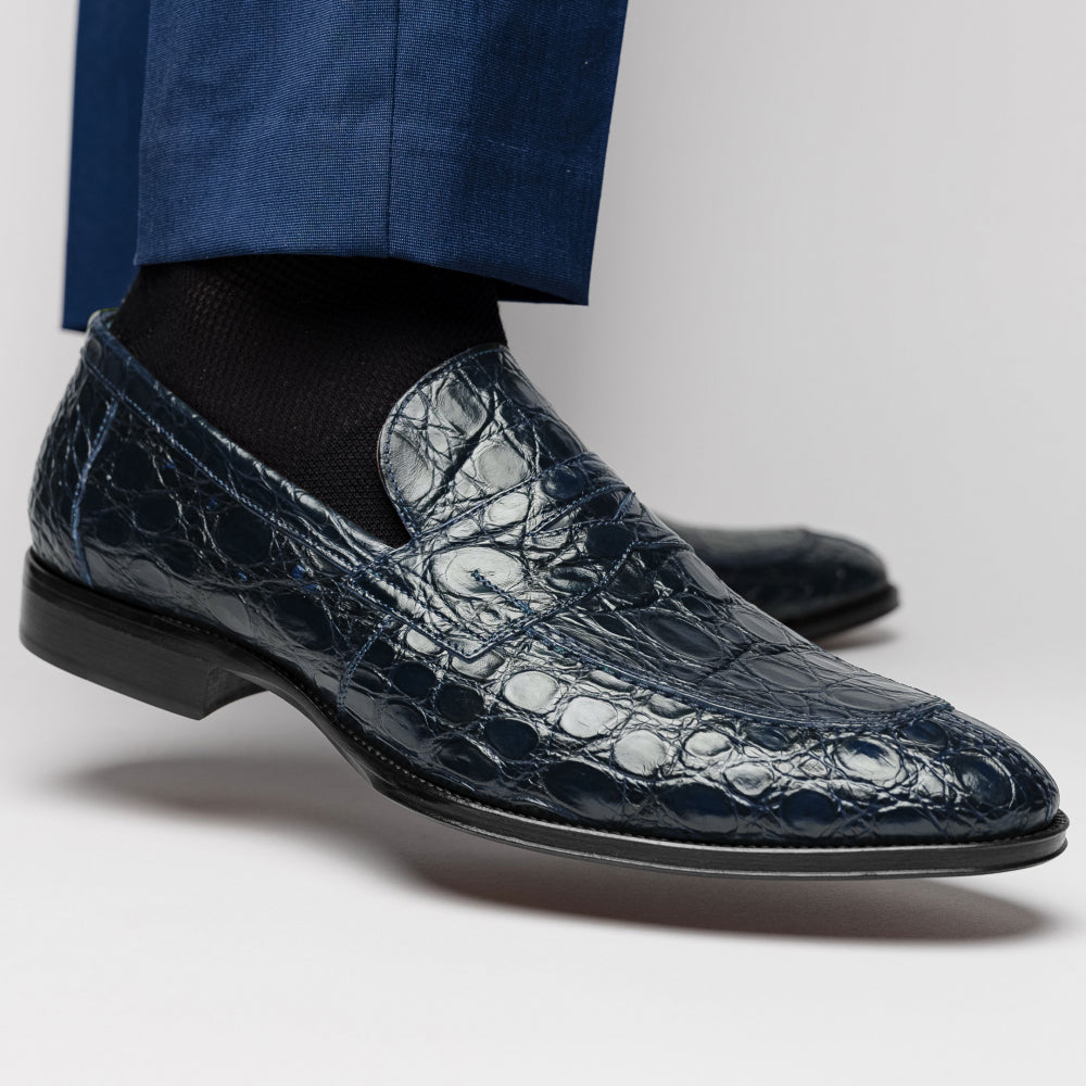 Zelli Roma Caiman Crocodile Loafers Navy (11-201-NVY)