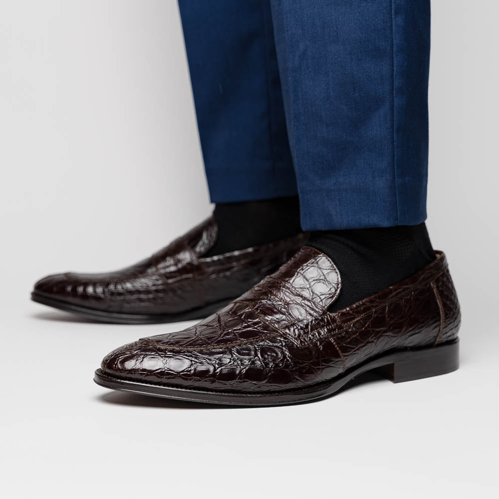 Zelli Roma Caiman Crocodile Penny Loafers Nicotine (11-201-NIC)