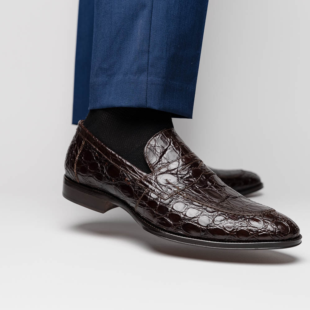 Zelli Roma Caiman Crocodile Penny Loafers Nicotine (11-201-NIC)