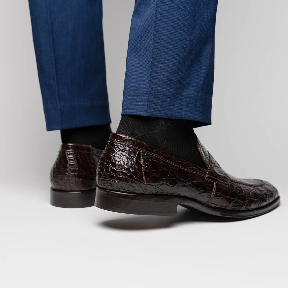 Zelli Roma Caiman Crocodile Penny Loafers Nicotine (11-201-NIC)