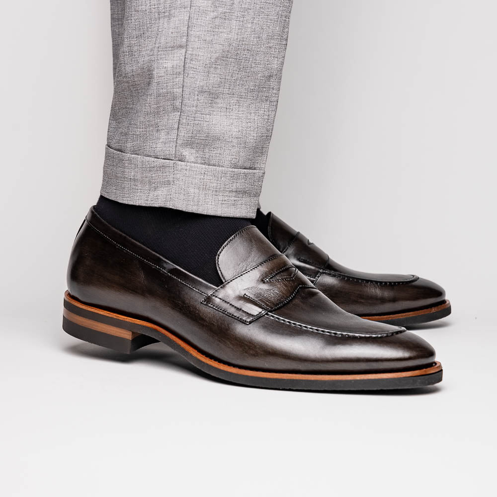 Zelli Roma Hand Burnished Penny Loafers Gray (15-400-GRY)