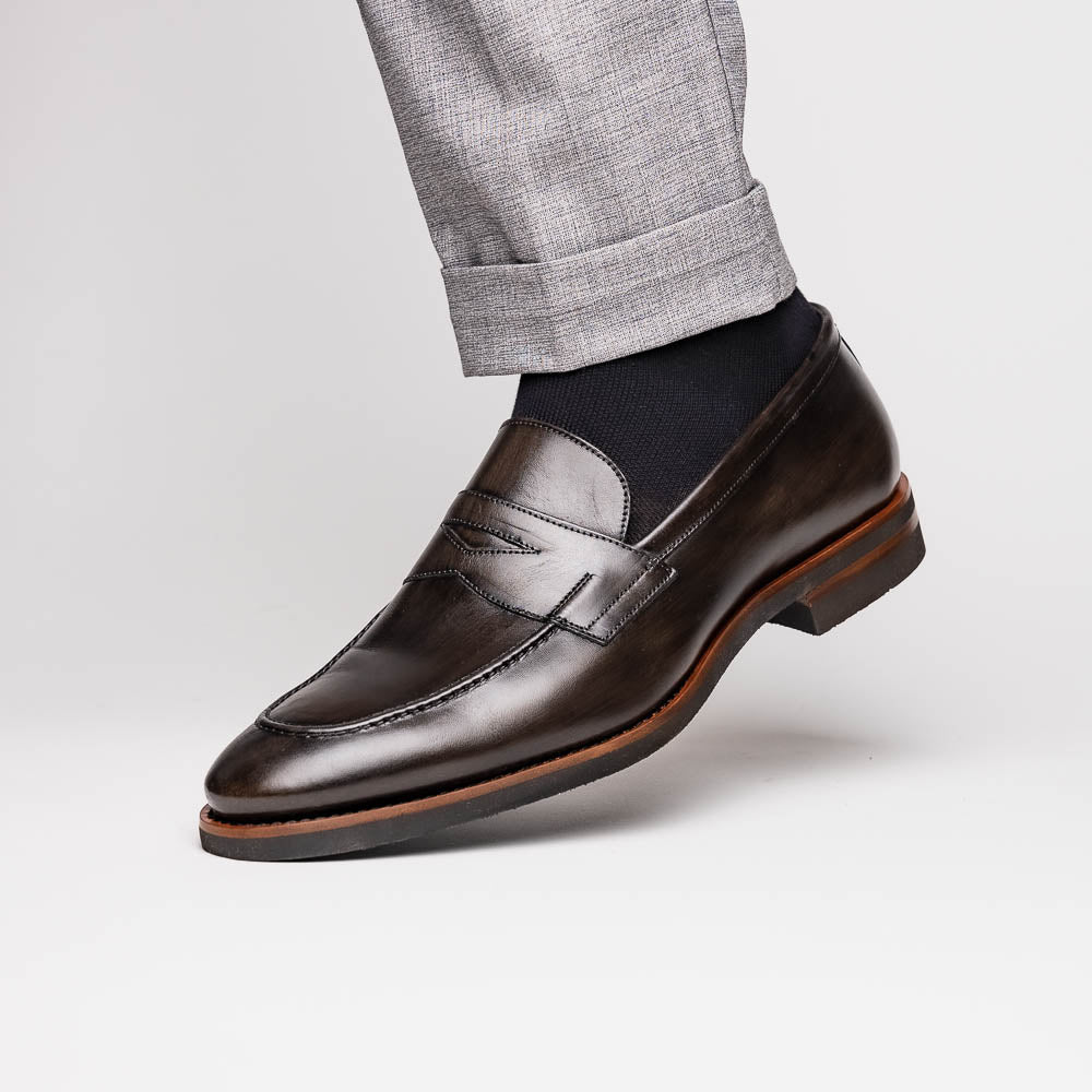 Zelli Roma Hand Burnished Penny Loafers Gray (15-400-GRY)