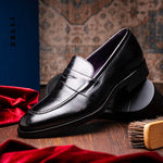 Zelli Roma Hand Burnished Penny Loafers Black (15-400-BLK)