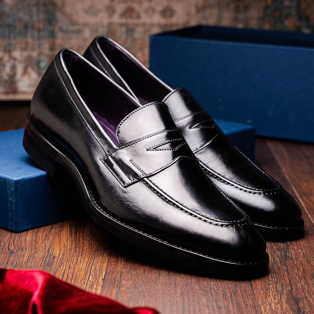 Zelli Roma Hand Burnished Penny Loafers Black (15-400-BLK)