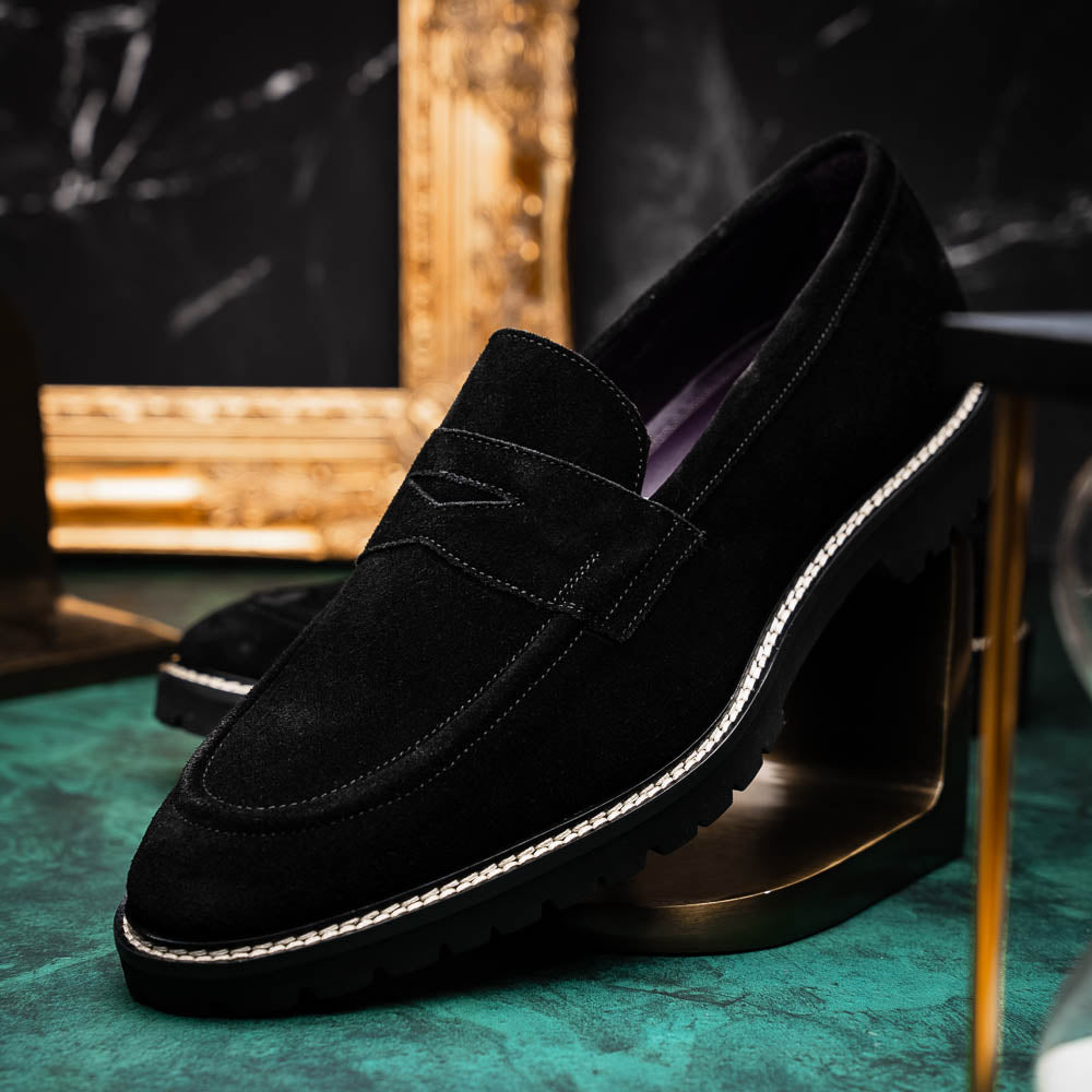 Zelli Roma Italian Suede Penny Loafers Black (16-657-BLK)