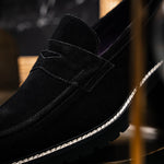 Zelli Roma Italian Suede Penny Loafers Black (16-657-BLK)