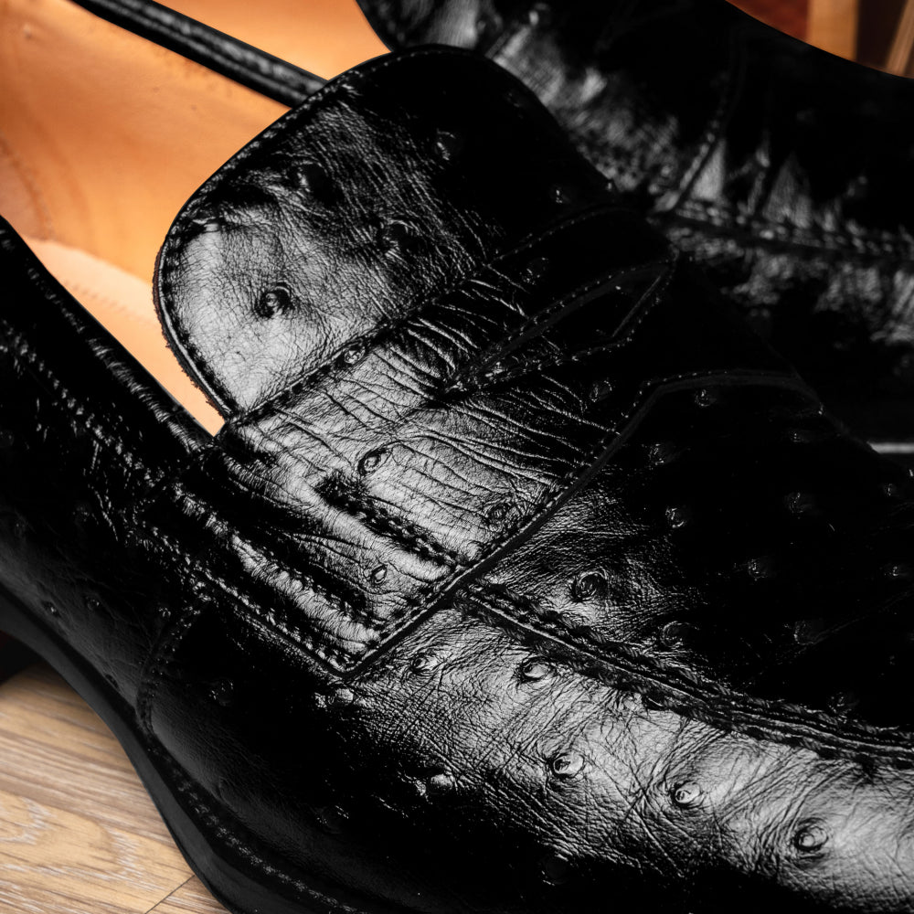 Zelli Roma Ostrich Quill Penny Loafers Black (13-500-BLK)