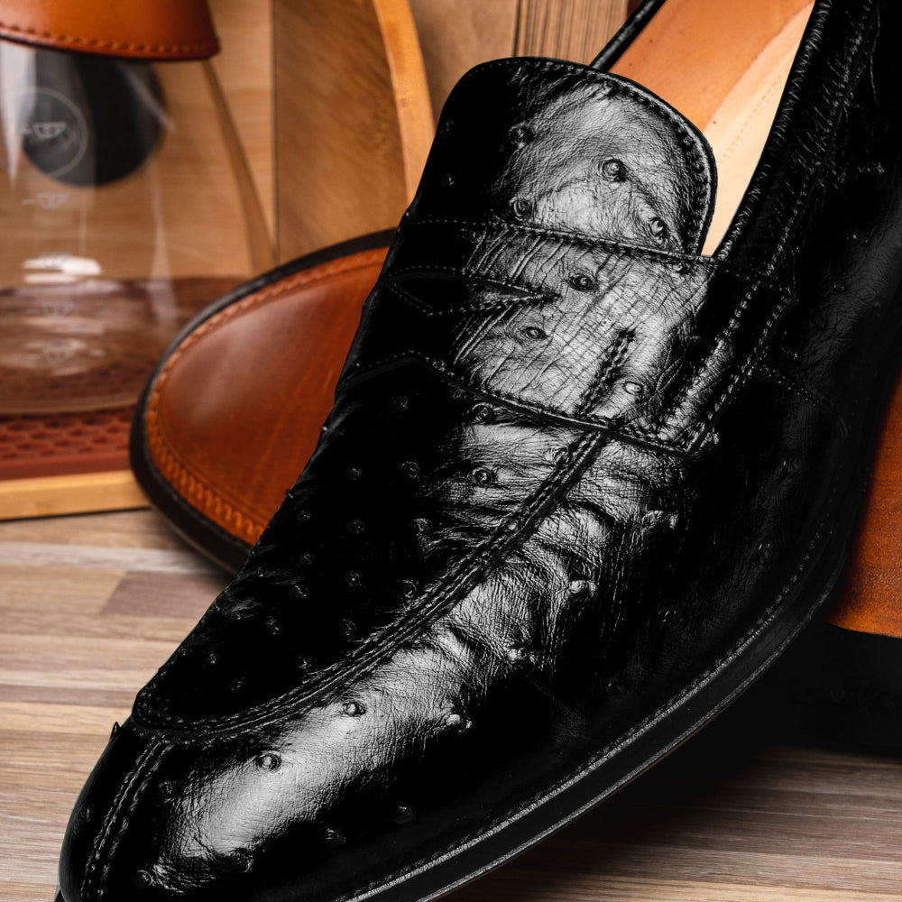 Zelli Roma Ostrich Quill Penny Loafers Black (13-500-BLK)