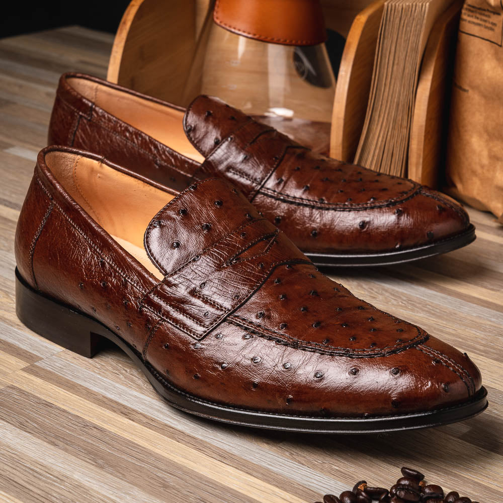 Zelli Roma Ostrich Quill Penny Loafers Brown (13-500-BRN)