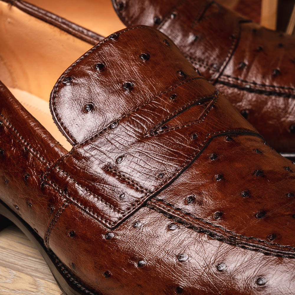 Zelli Roma Ostrich Quill Penny Loafers Brown (13-500-BRN)