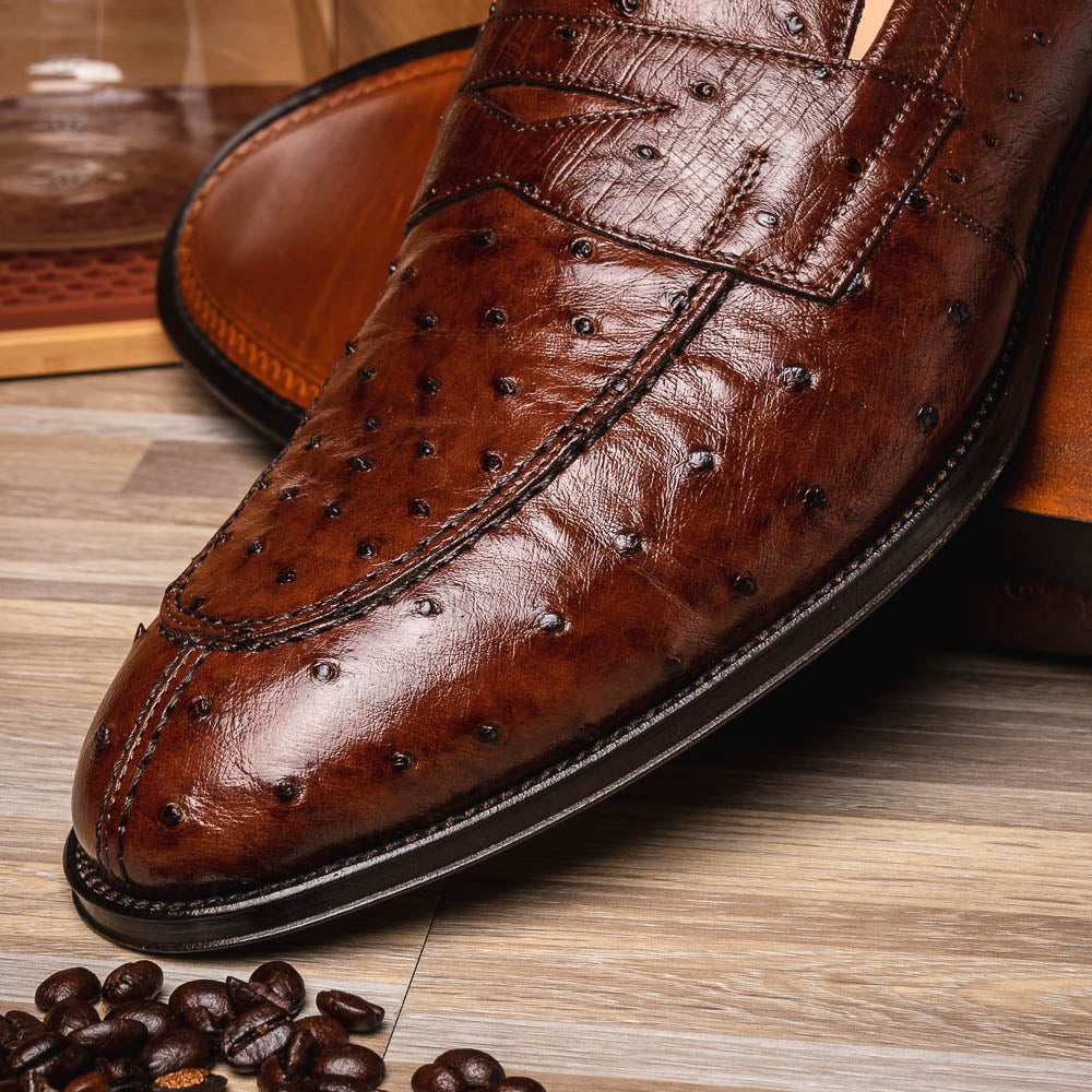 Zelli Roma Ostrich Quill Penny Loafers Brown (13-500-BRN)