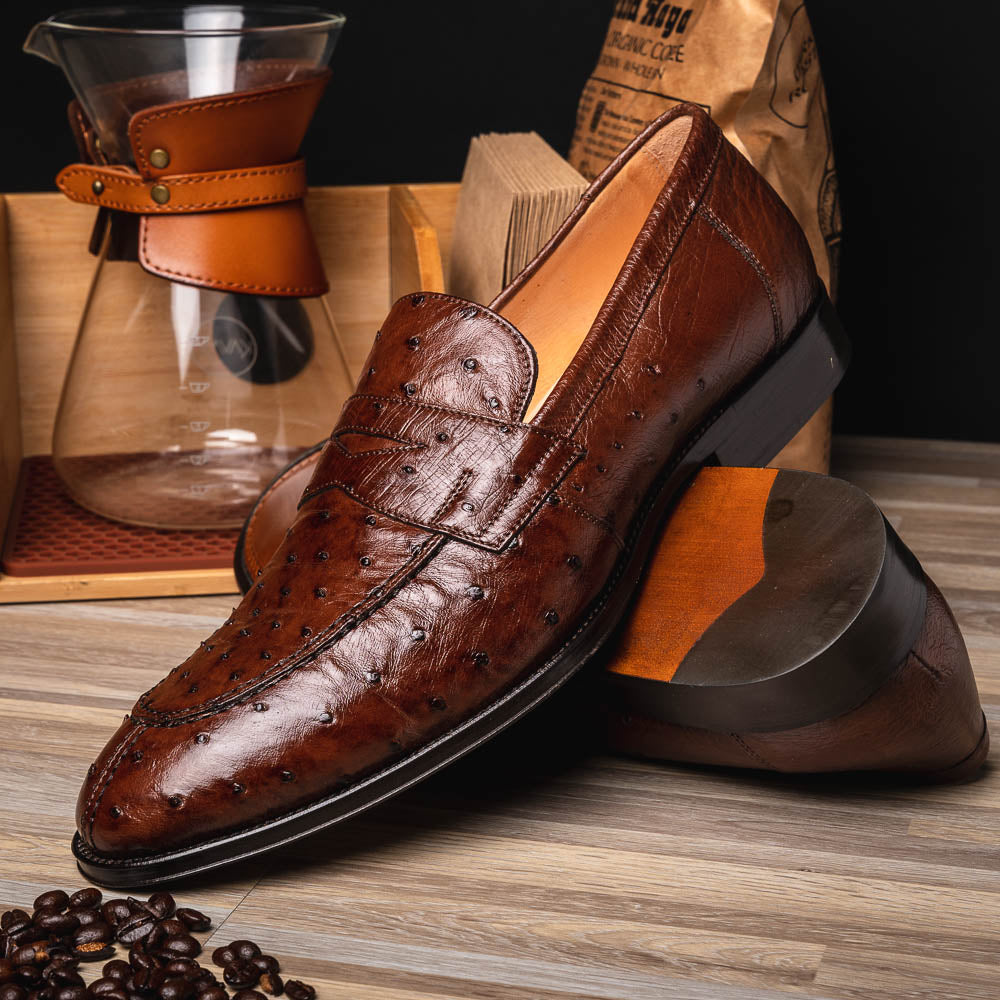 Zelli Roma Ostrich Quill Penny Loafers Brown (13-500-BRN)