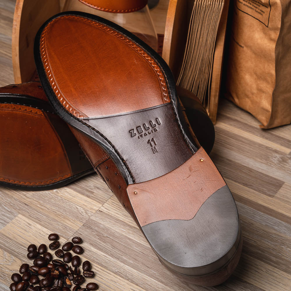 Zelli Roma Ostrich Quill Penny Loafers Brown (13-500-BRN)