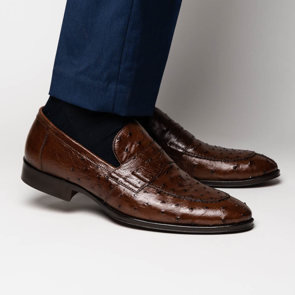 Zelli Roma Ostrich Quill Penny Loafers Brown (13-500-BRN)
