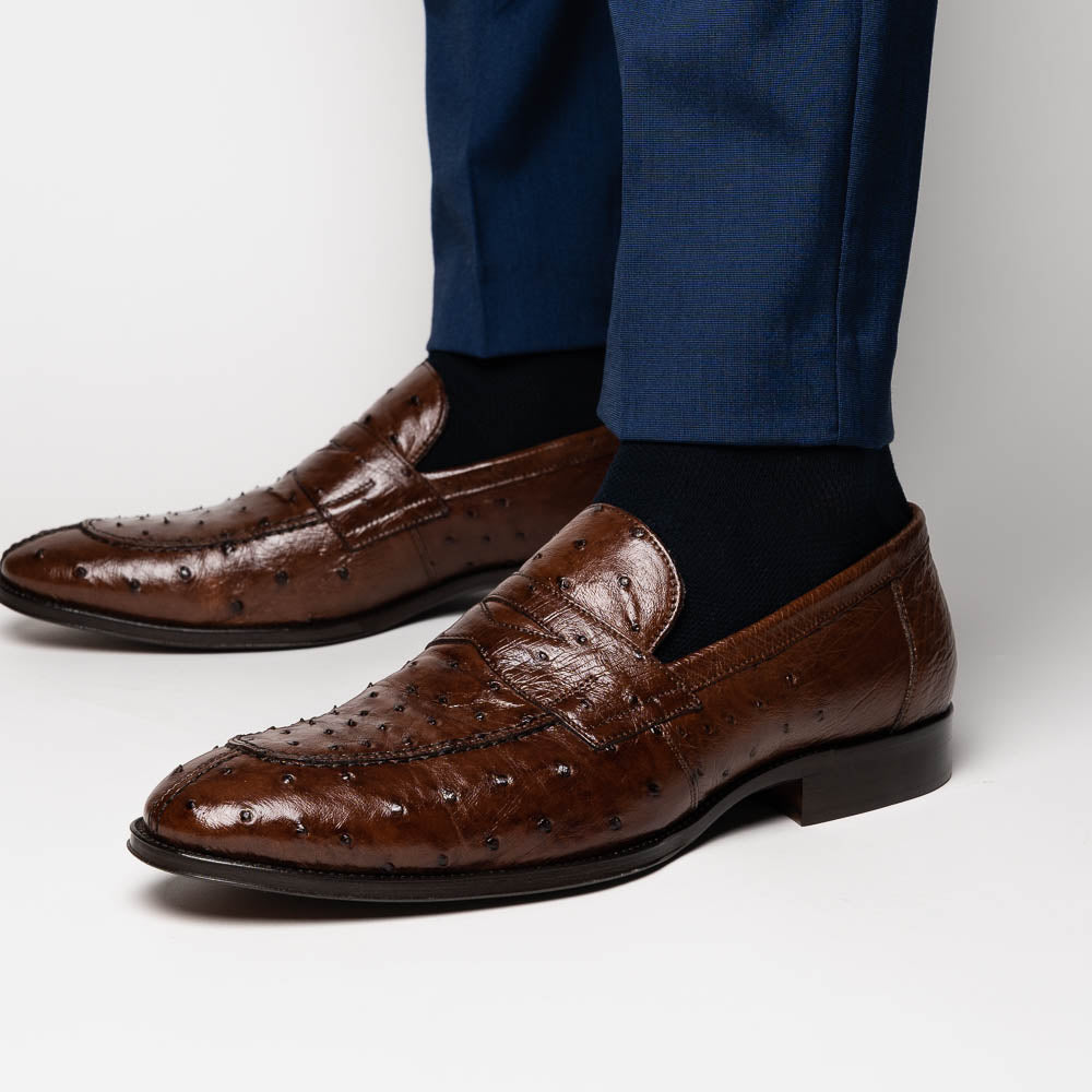 Zelli Roma Ostrich Quill Penny Loafers Brown (13-500-BRN)
