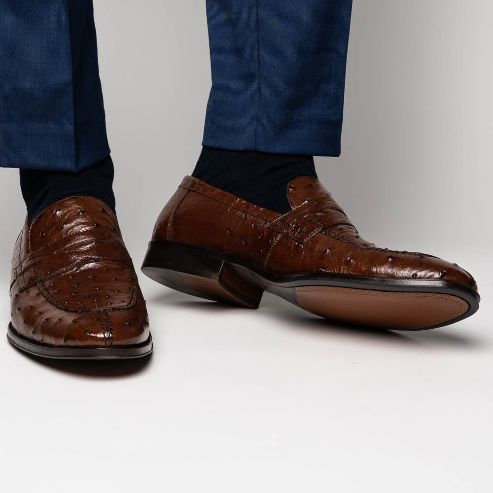 Zelli Roma Ostrich Quill Penny Loafers Brown (13-500-BRN)