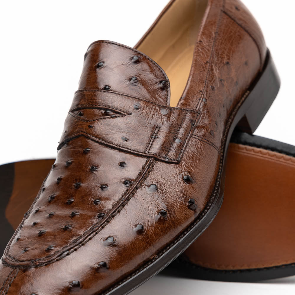 Zelli Roma Ostrich Quill Penny Loafers Brown (13-500-BRN)