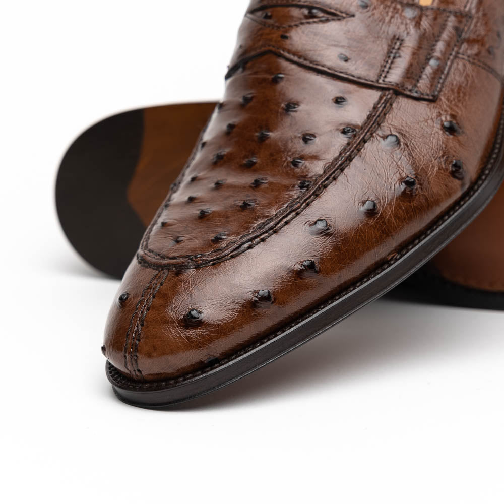 Zelli Roma Ostrich Quill Penny Loafers Brown (13-500-BRN)
