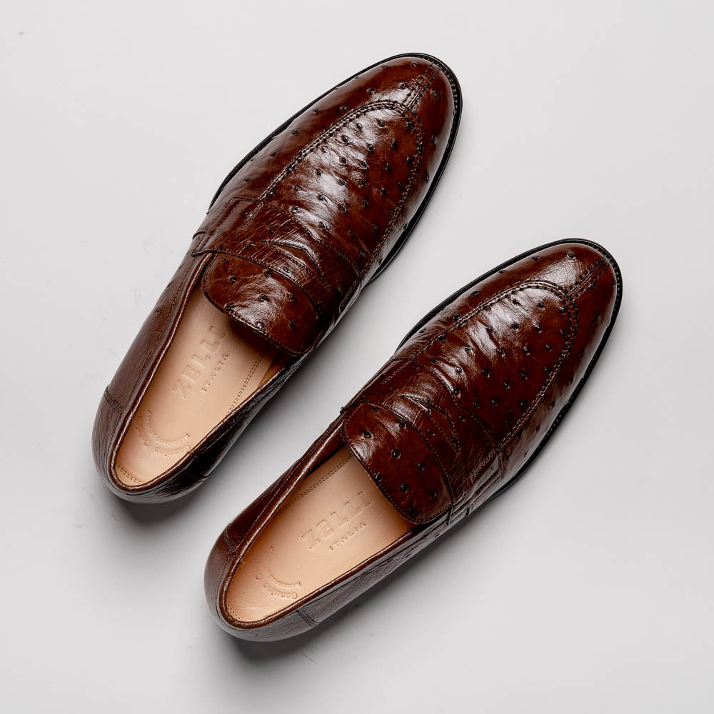 Zelli Roma Ostrich Quill Penny Loafers Brown (13-500-BRN)