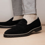 Zelli Roma Italian Suede Penny Loafers Black (16-657-BLK)