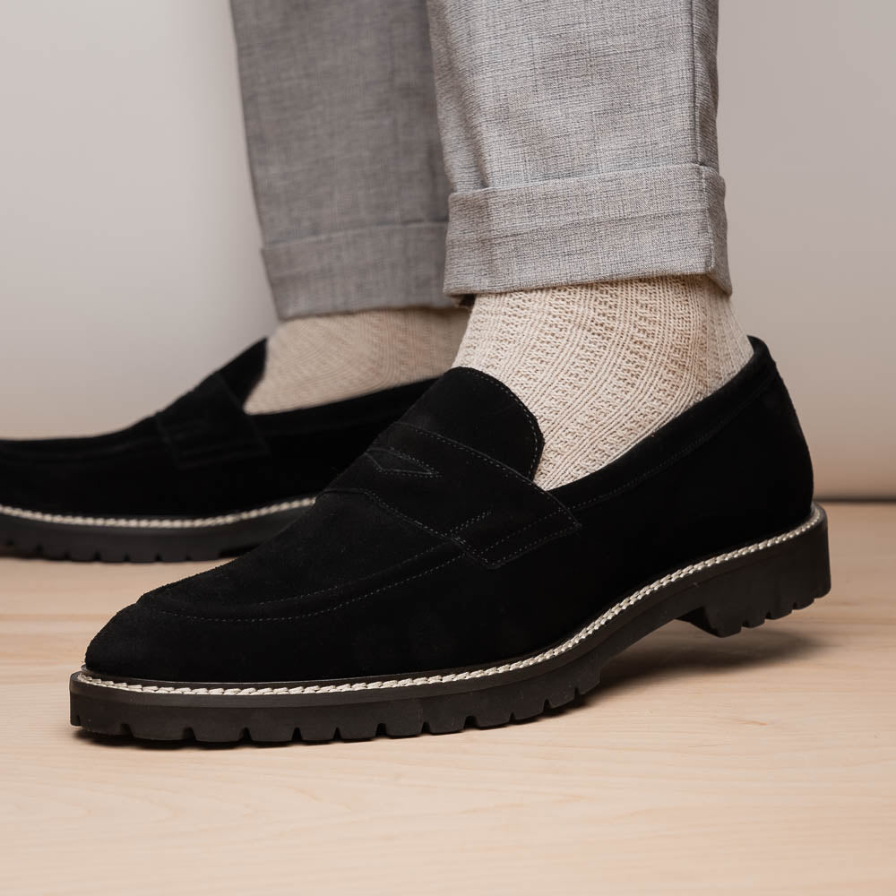Zelli Roma Italian Suede Penny Loafers Black (16-657-BLK)