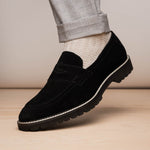 Zelli Roma Italian Suede Penny Loafers Black (16-657-BLK)