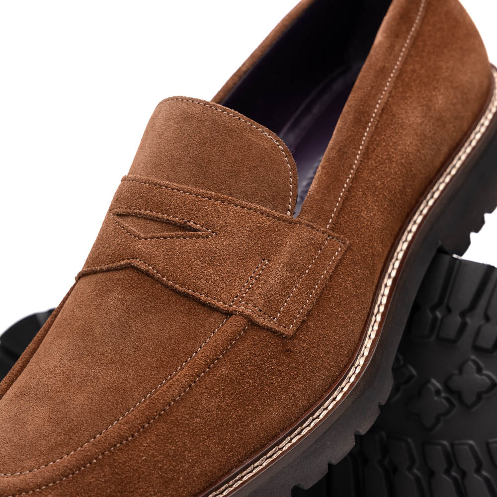 Zelli Roma Italian Suede Penny Loafers Tobacco (16-657-TOB)