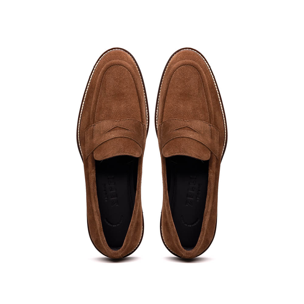 Zelli Roma Italian Suede Penny Loafers Tobacco (16-657-TOB)