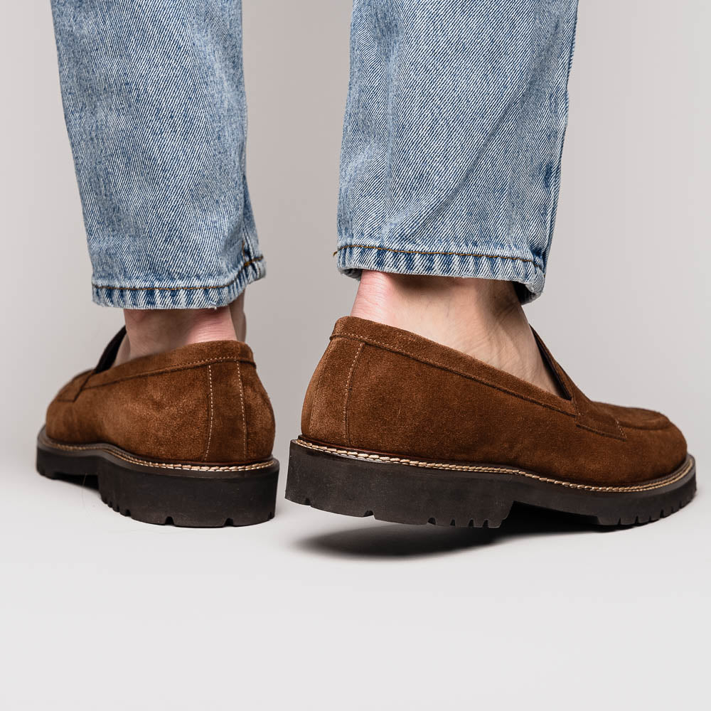 Zelli Roma Italian Suede Penny Loafers Tobacco (16-657-TOB)