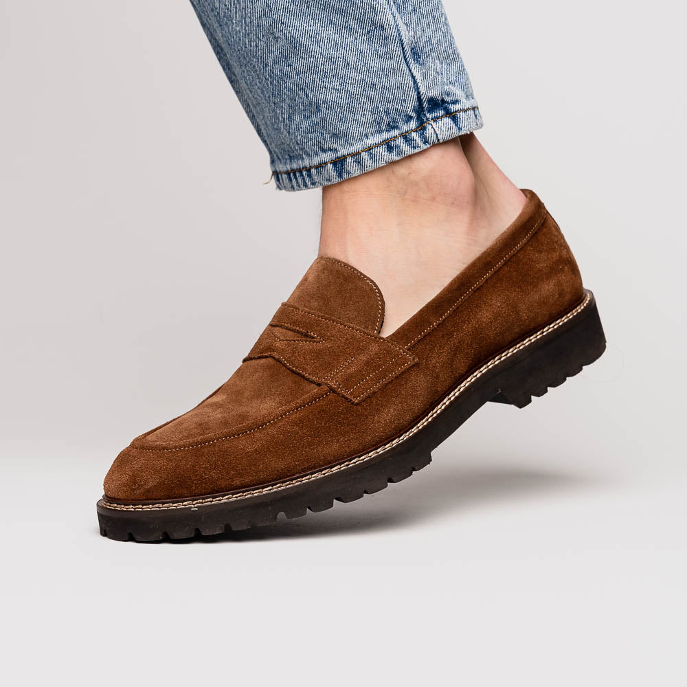Zelli Roma Italian Suede Penny Loafers Tobacco (16-657-TOB)