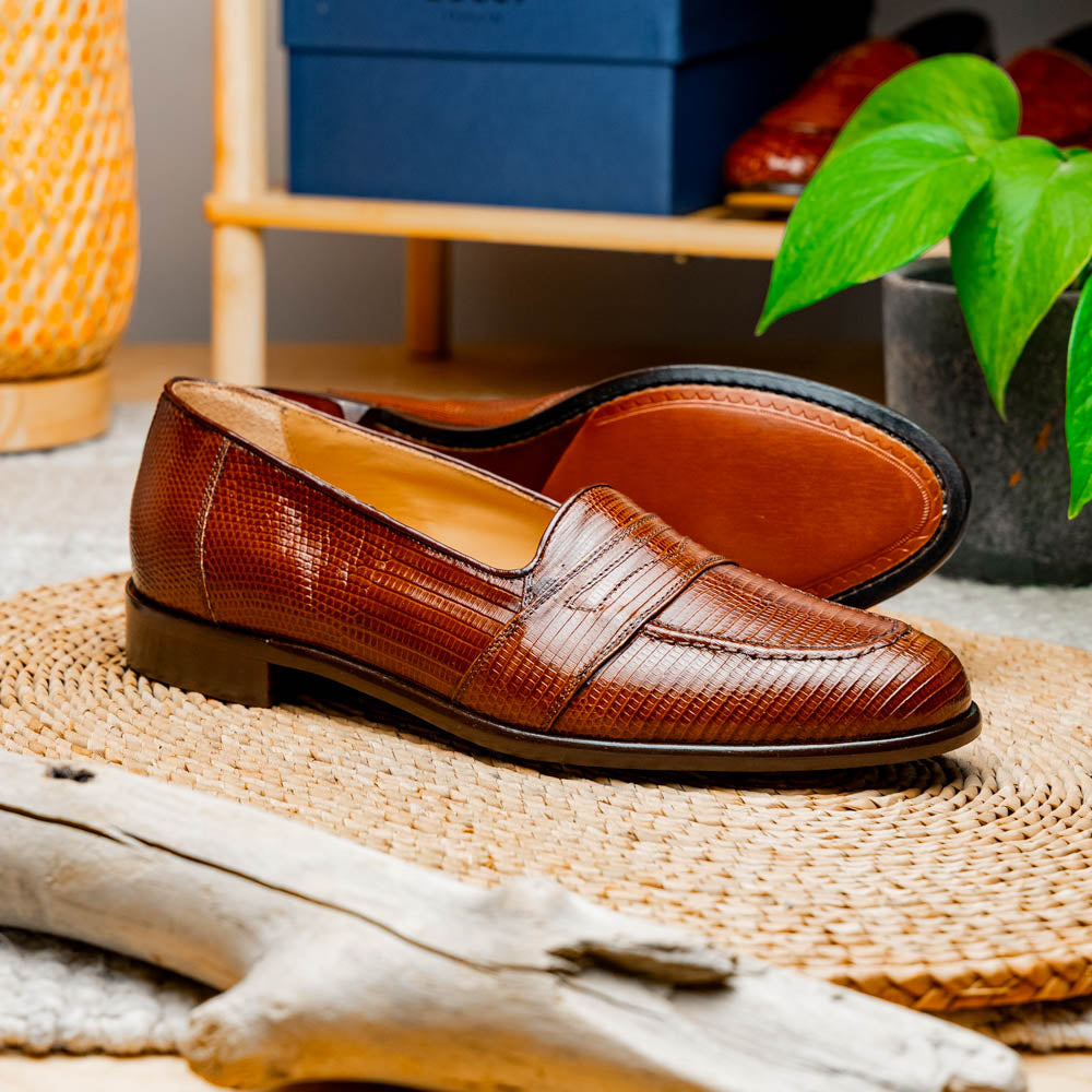 Zelli Rossi Genuine Lizard Slip-On Cognac | MensDesignerShoe.com