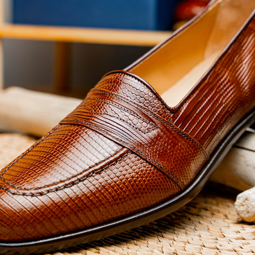 Zelli Rossi Genuine Lizard Slip-On Cognac | MensDesignerShoe.com