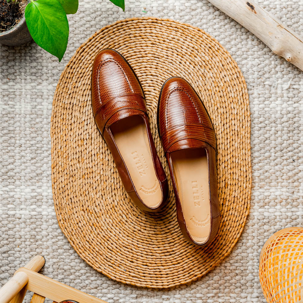 Zelli Rossi Genuine Lizard Slip-On Cognac | MensDesignerShoe.com