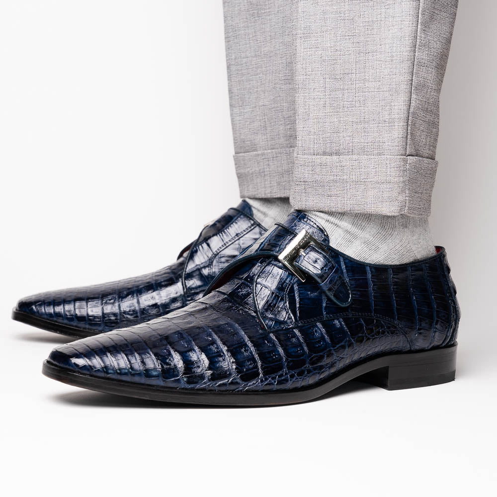 Marco Di Milano Rovigo Caiman Crocodile Monk Strap Navy Blue