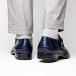 Marco Di Milano Rovigo Caiman Crocodile Monk Strap Navy Blue
