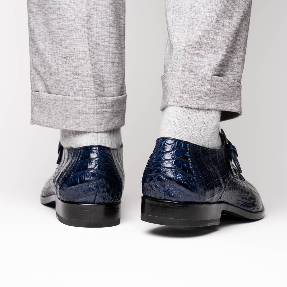 Marco Di Milano Rovigo Caiman Crocodile Monk Strap Navy Blue
