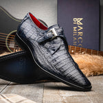 Marco Di Milano Rovigo Caiman Crocodile Monk Strap Navy Blue