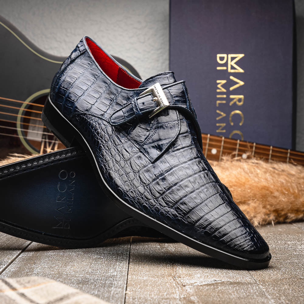 Marco Di Milano Rovigo Caiman Crocodile Monk Strap Navy Blue