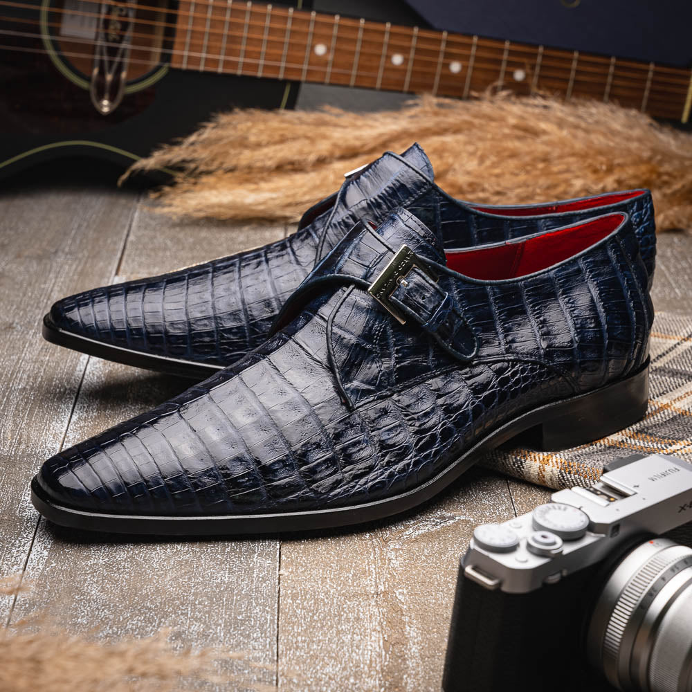 Marco Di Milano Rovigo Caiman Crocodile Monk Strap Navy Blue