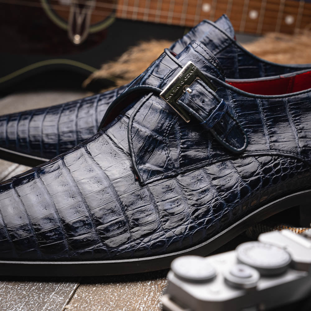 Marco Di Milano Rovigo Caiman Crocodile Monk Strap Navy Blue