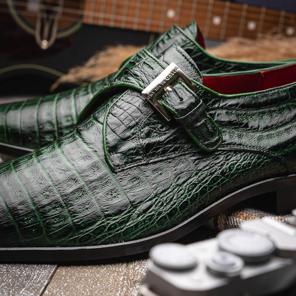 Marco Di Milano Rovigo Caiman Crocodile Monk Strap Green