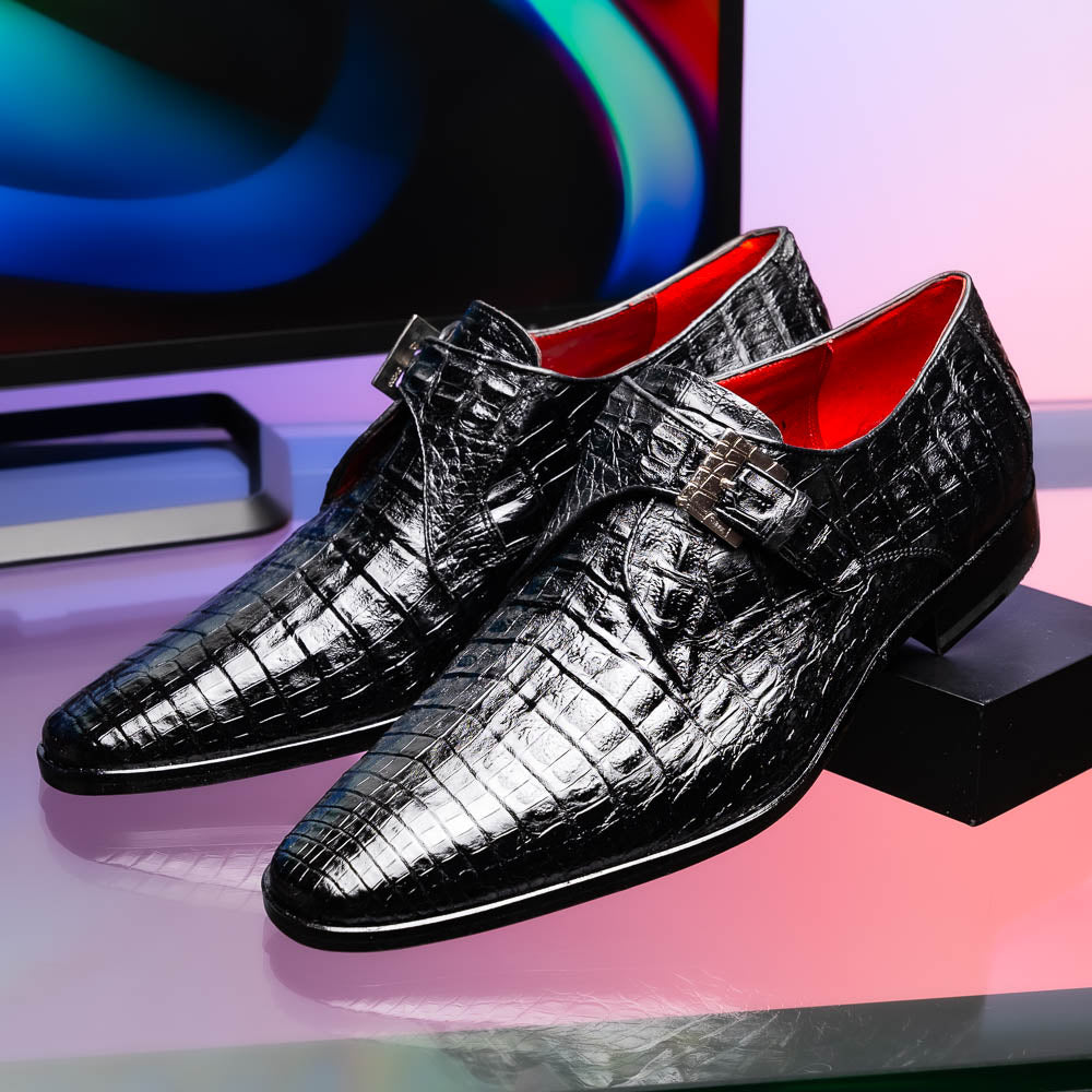 Marco Di Milano Rovigo Caiman Crocodile Monk Strap Black