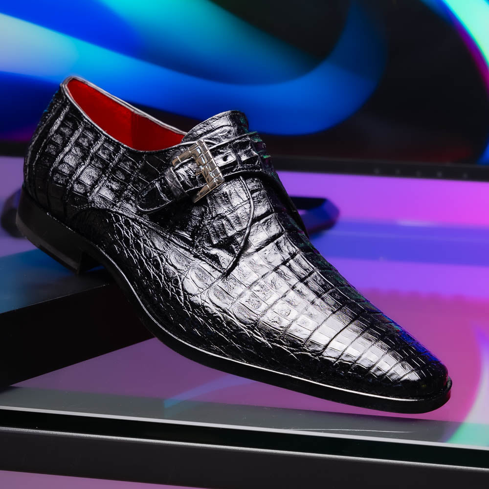 Marco Di Milano Rovigo Caiman Crocodile Monk Strap Black