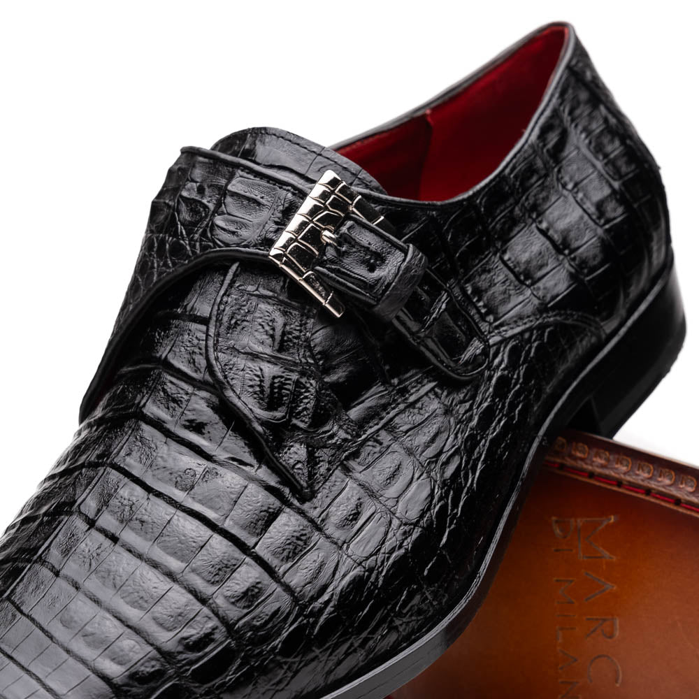 Marco Di Milano Rovigo Caiman Crocodile Monk Strap Black