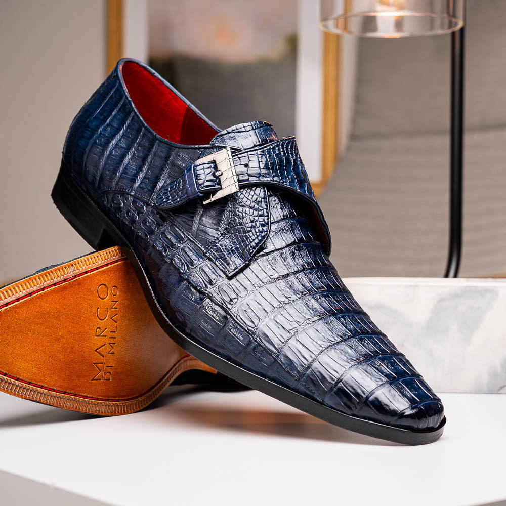 Marco Di Milano Rovigo Caiman Crocodile Monk Strap Navy