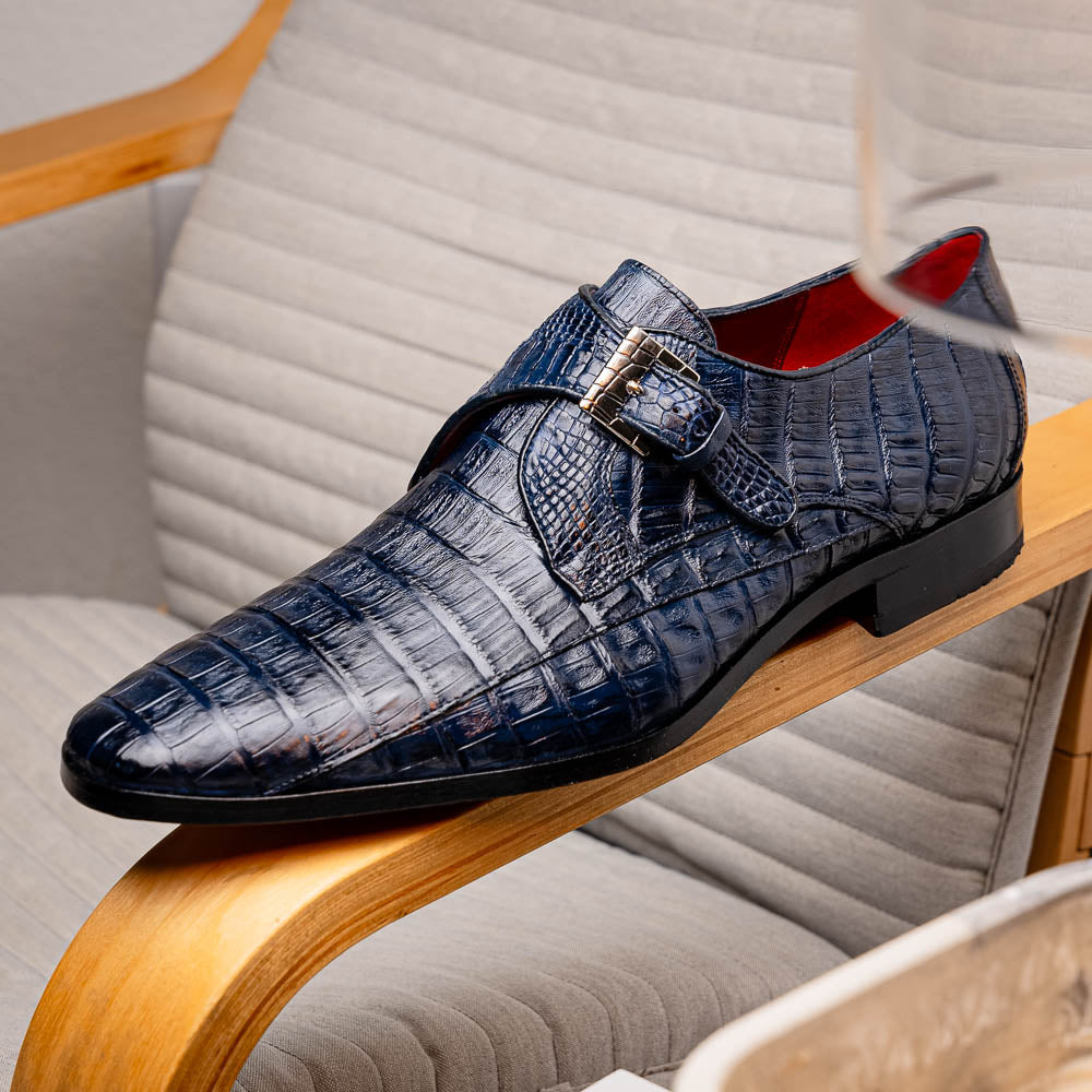 Marco Di Milano Rovigo Caiman Crocodile Monk Strap Navy